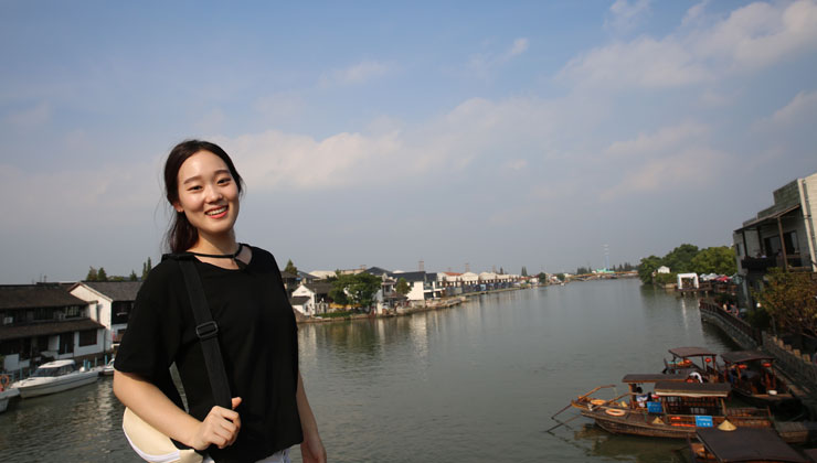 A UCEAP student visits one of the waterways in Shanghai, China. 