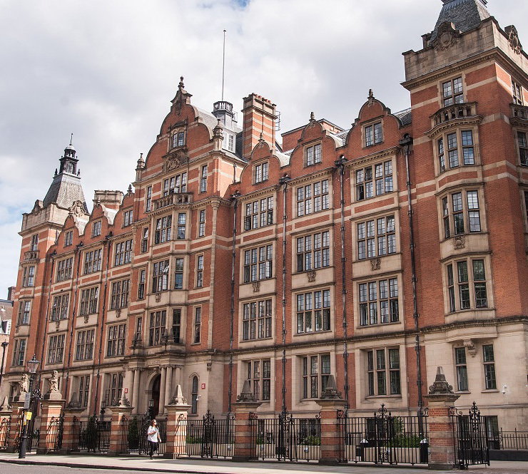 A brick building shot of London School of Economics in London, England. 
