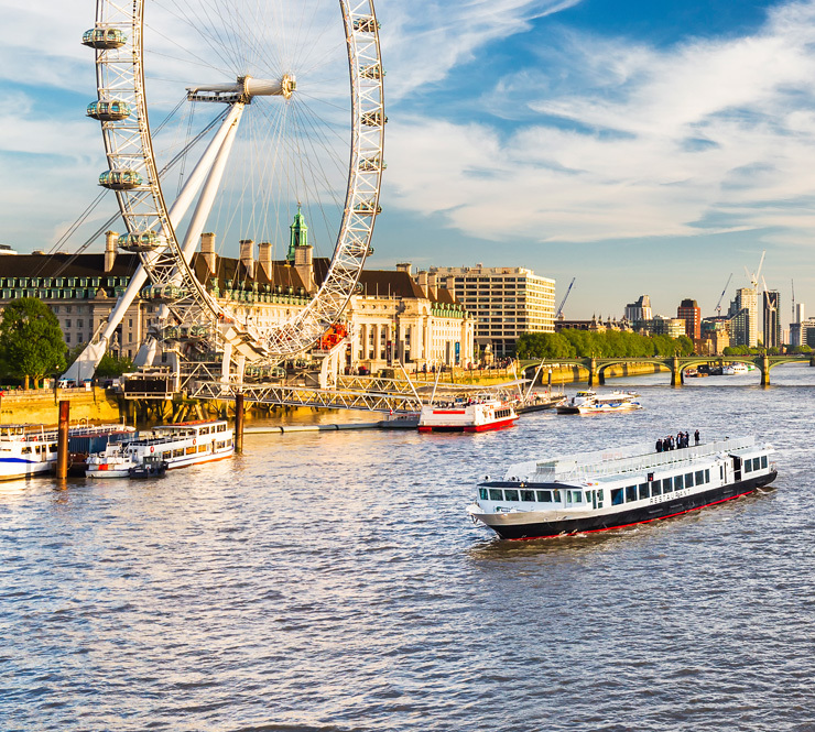 An aerial shot of Westminster Parliament, Big Ben and the Thames in London, England. 