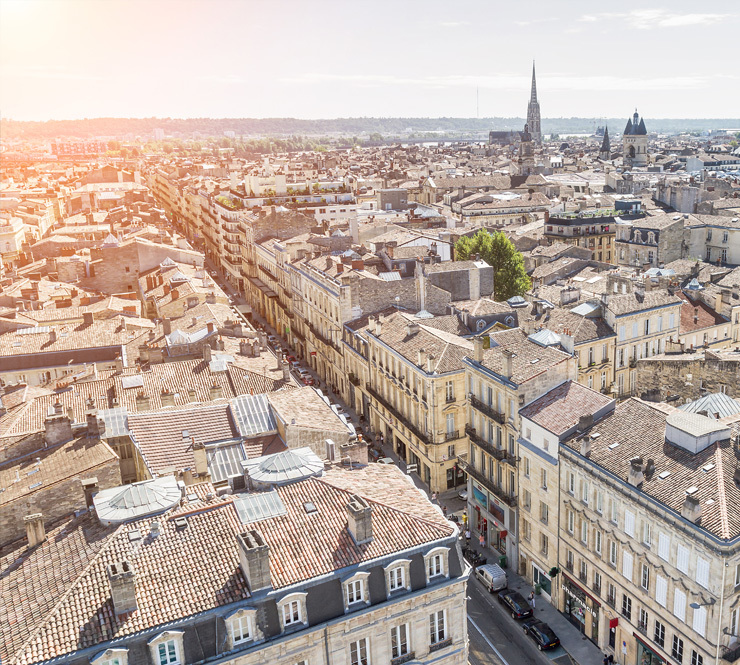 Aerial view of the city in Bordeaux, France.