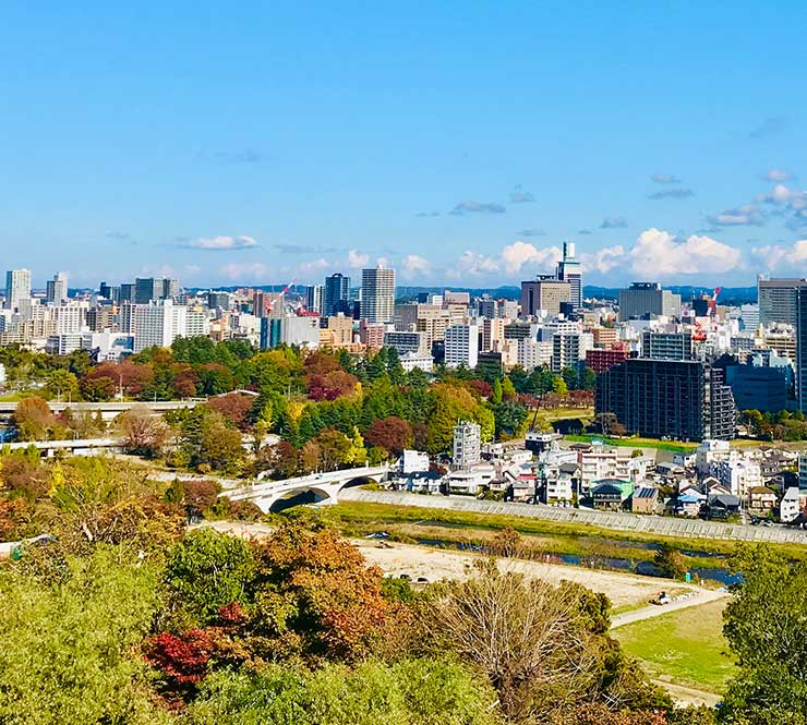 View of Sendai city on a sunny day.