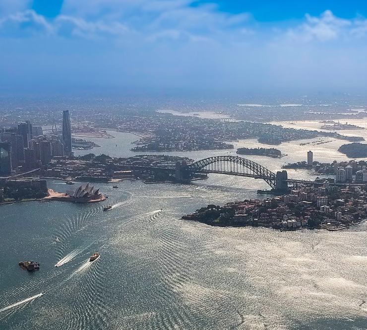 Panoramic aerial view Sydney Harbour