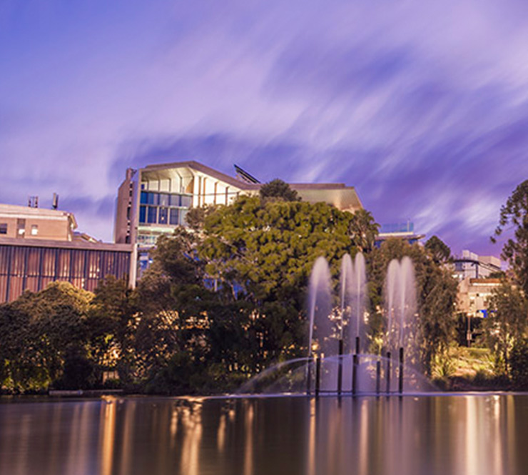 Shot of the University of Queensland campus at sunset.