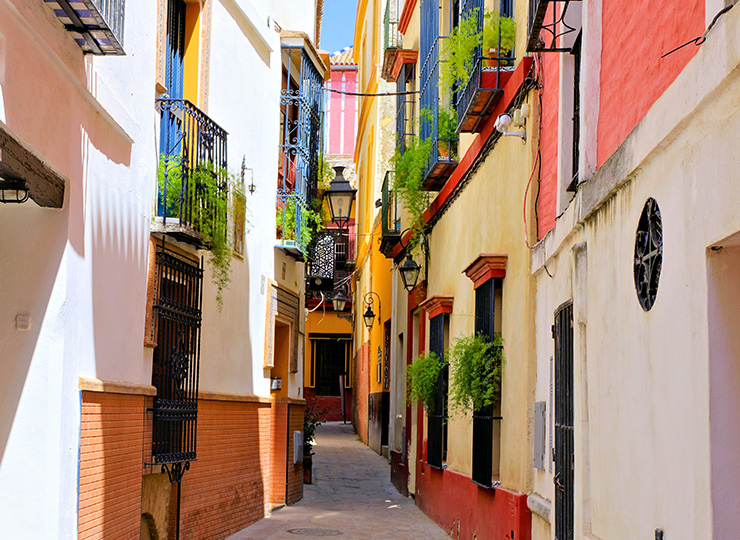 Colorful houses in Seville, Spain