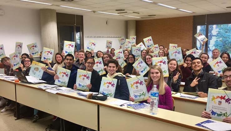 Students smile for a photo during orientation. 