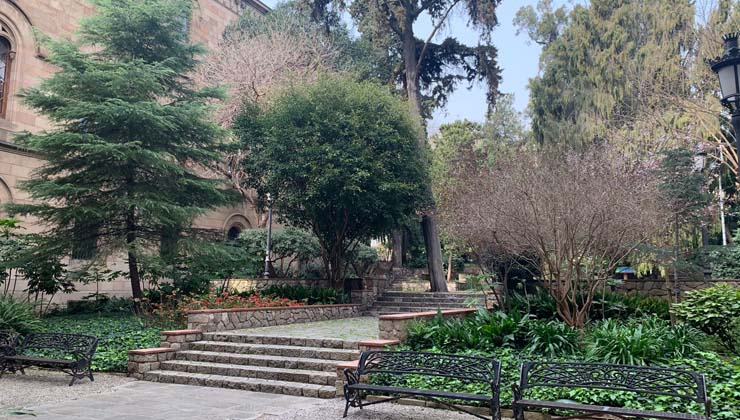 View of a garden outside the study center.