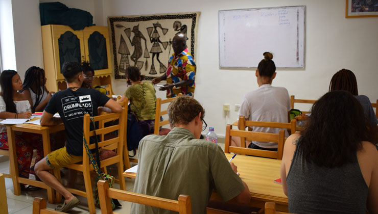 Students in a classroom in the Ghana Study Center. 