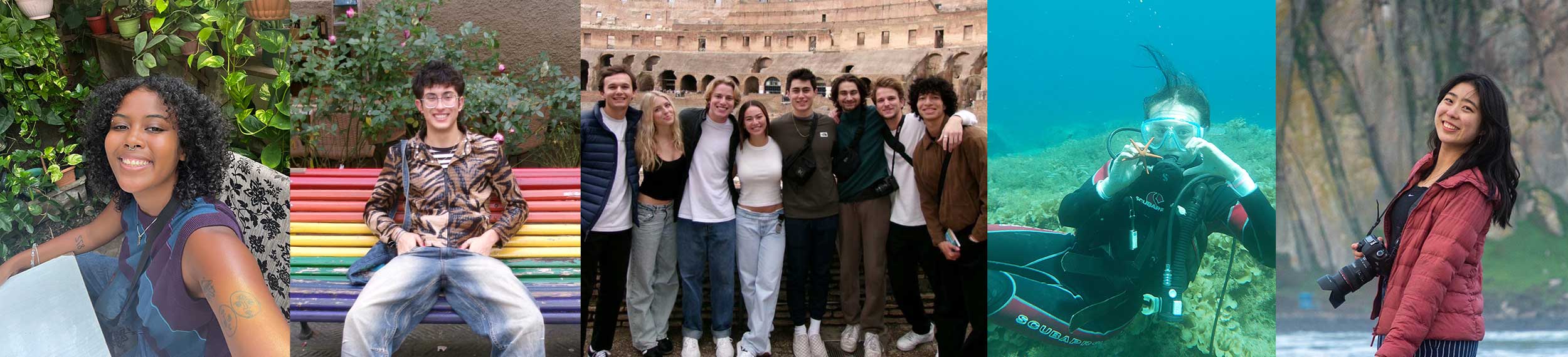 Tiled images of students in different locations.
