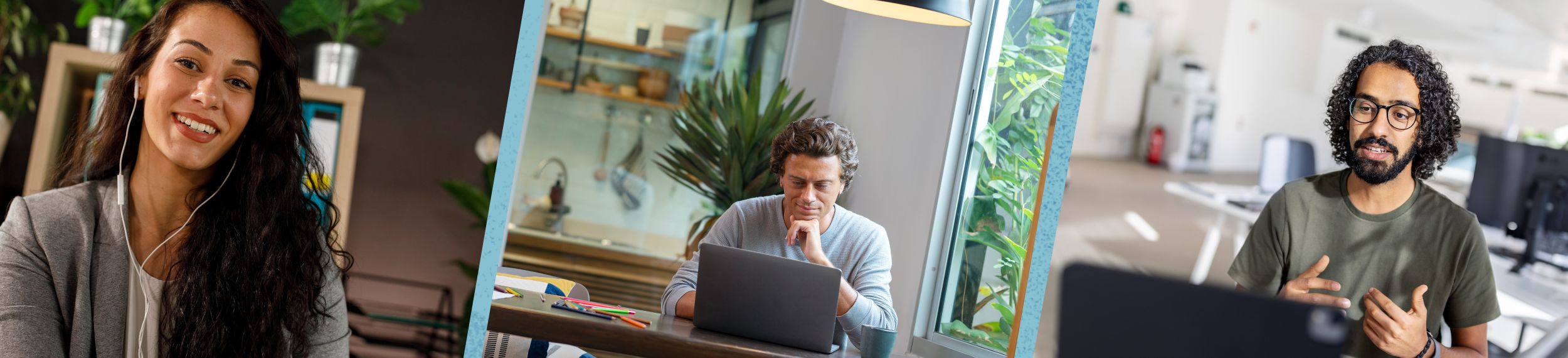 Three people attending virtual meetings