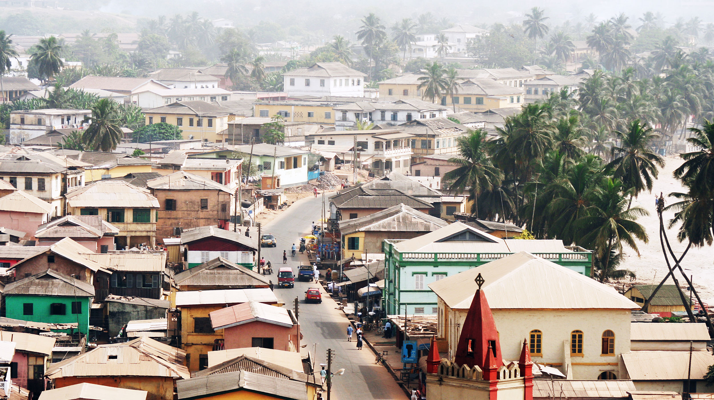 Aerial view of the town in Legon, Ghana.