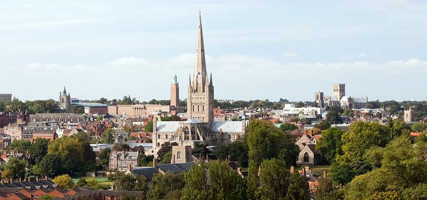 view over the city of Norwich, in Norfolk, England, from Mousehold Heath