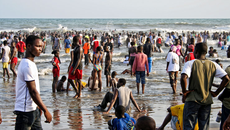 Crowded Labadi Beach in Accra, Ghana. 