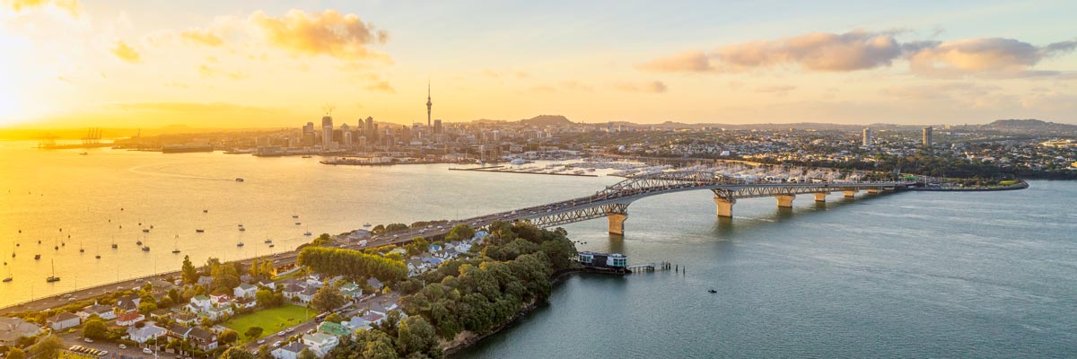 Auckland panorama at sunrise.