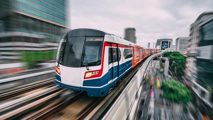 Sky Train with a blurred background in Bangkok, Thailand.
