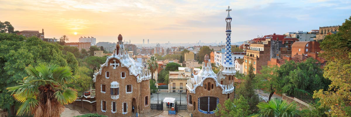 Panoramic view of Park Guell in Barcelona, Spain.