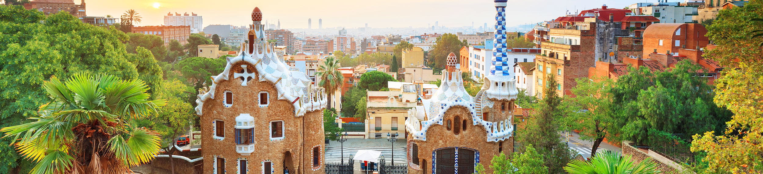 Panoramic view of Park Guell in Barcelona, Spain.