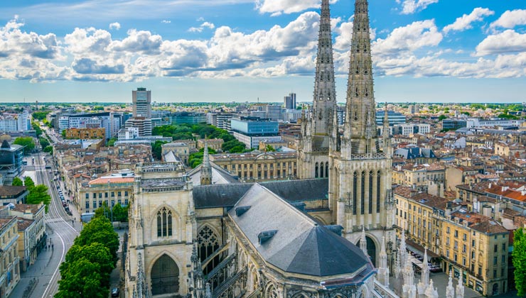 Aerial view of Bordeaux Cathedral in Bordeaux, France. 