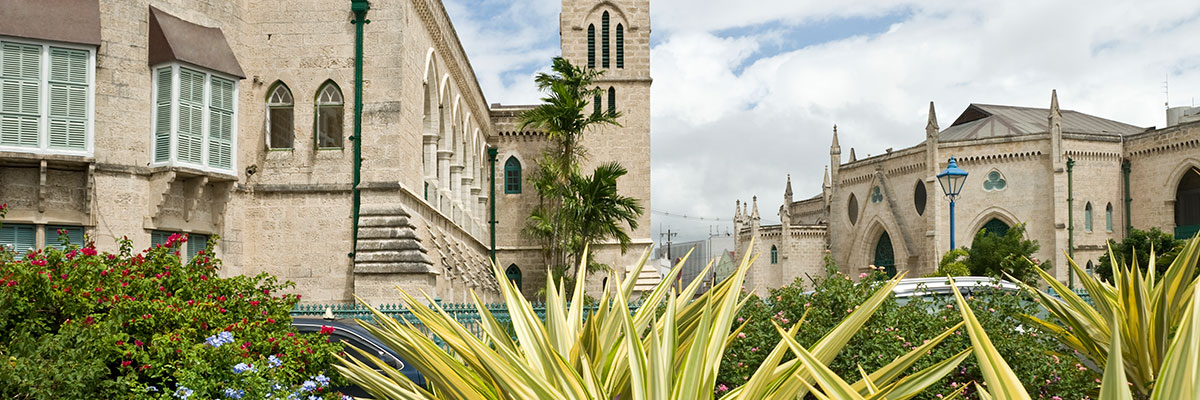 View of the Parliament Buildings in Bridgetown, Barbados. 