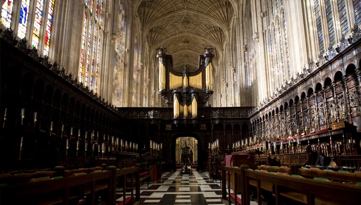 Interior of King's College Chapel in Cambridge, England.