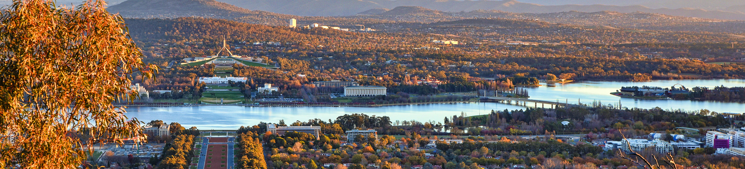 Sunset on Canberra City, autumn, Brindabella hills. 