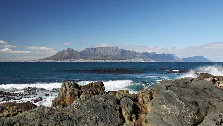 View of the water and Robben Island in Cape Town South Africa
