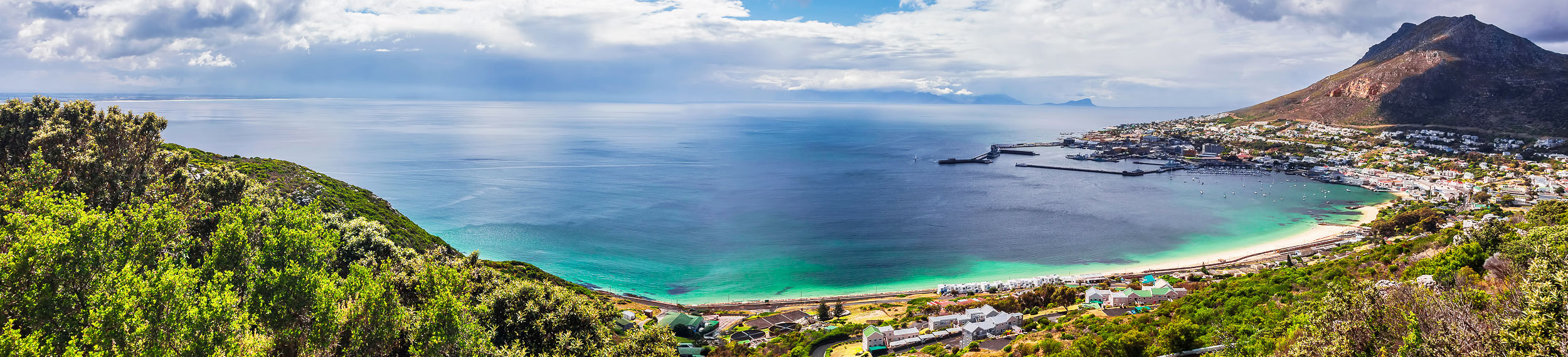 View of the water and mountains in Cape Town South Africa. 