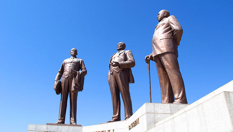 Three large male bronze sculptures in Gaborone, Botswana.