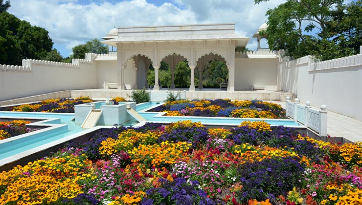 Indian Char Bagh Garden at Hamilton Gardens with fountains and lush flowers