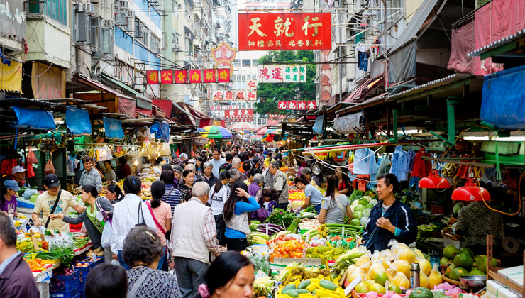 Busy Hong Kong street market.