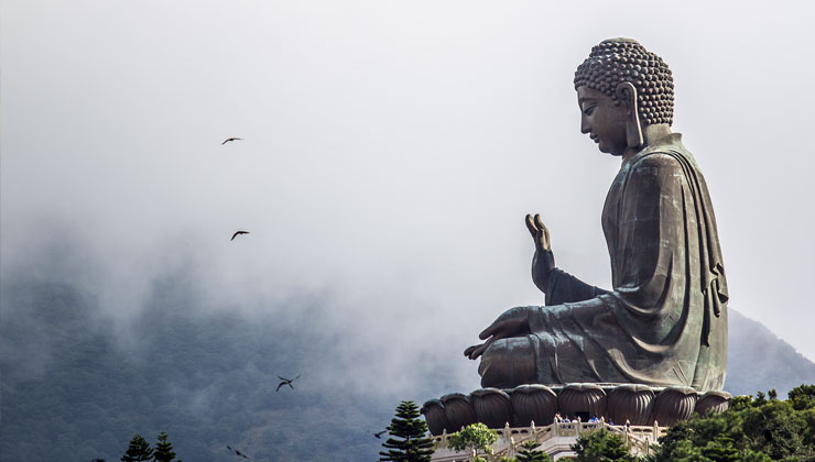 Side view of The Great Buddha in Hong Kong. 