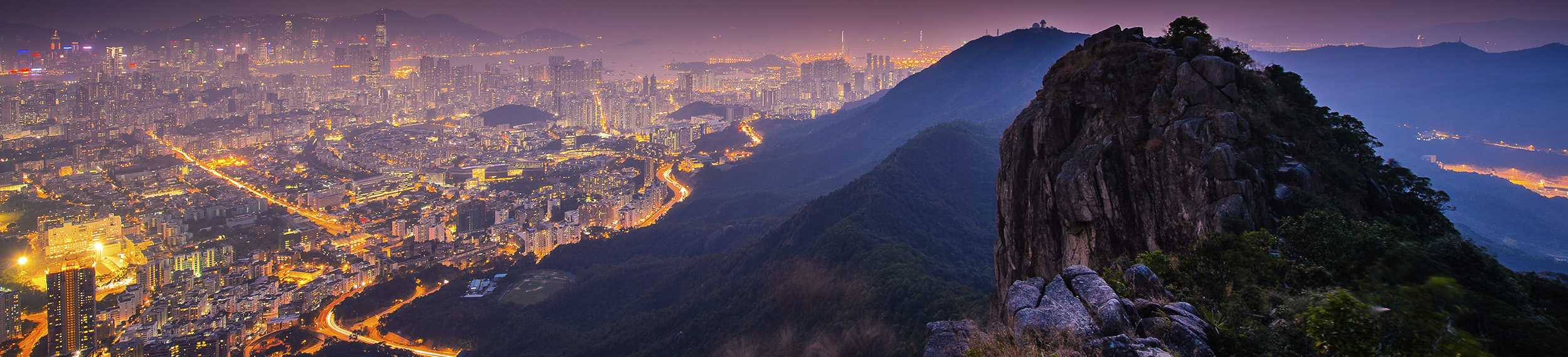 View from above of Lion Rock and Kowloon in Hong Kong.