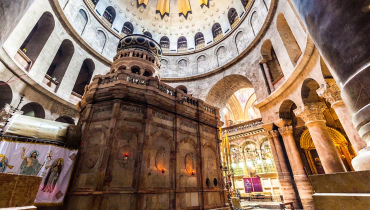 The interior of Church of the Holy Sepulchre in Jerusalem, Israel.