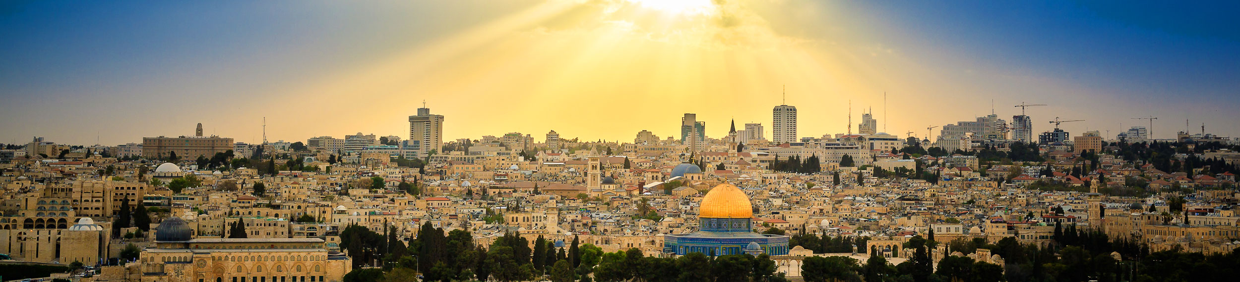 View of Jerusalem old city at sunset in Jerusalem, Israel. 