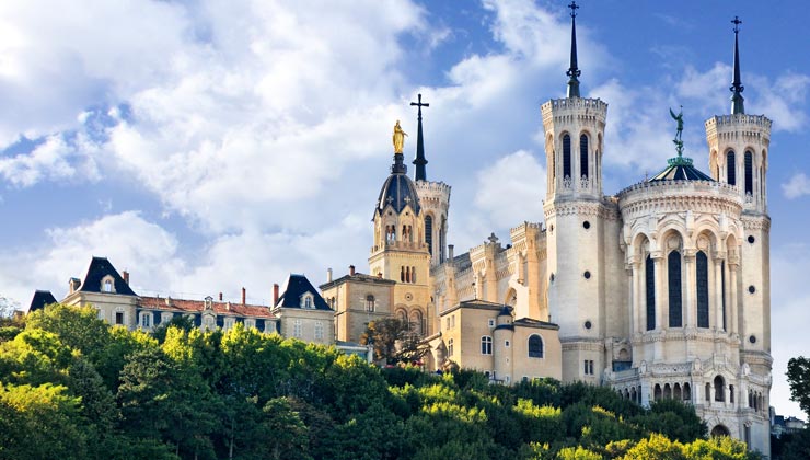 View of Fourviere Basilica in Lyon, France.