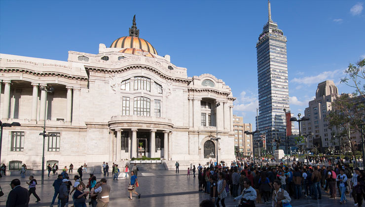 Palacio de Bellas Artes and Torre Latinoamericana in Mexico City, Mexico. 
