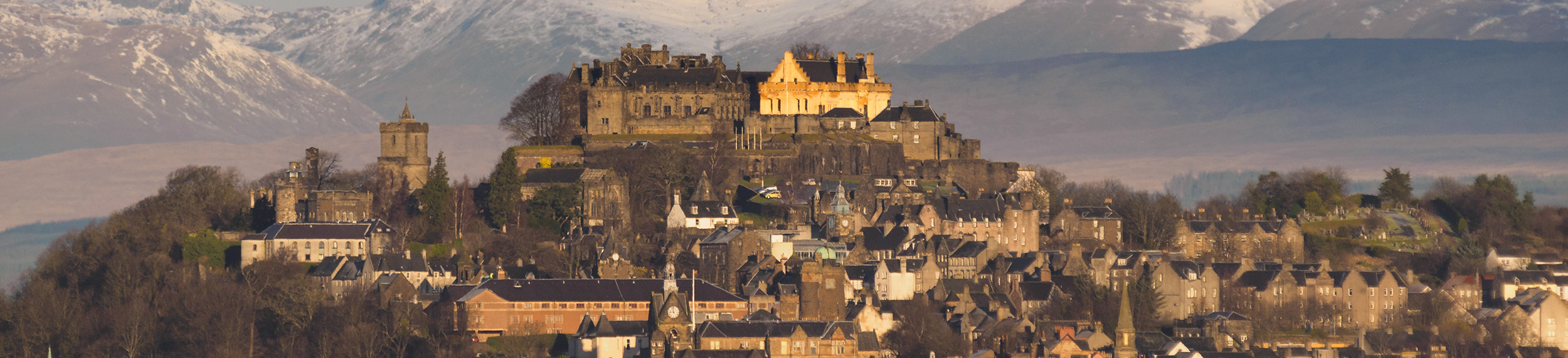 View of Stirling castle overlooking the City of Stirling, Scotland on a winters day