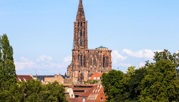 View of Strasbourg Cathedral from above in Strasbourg France. 