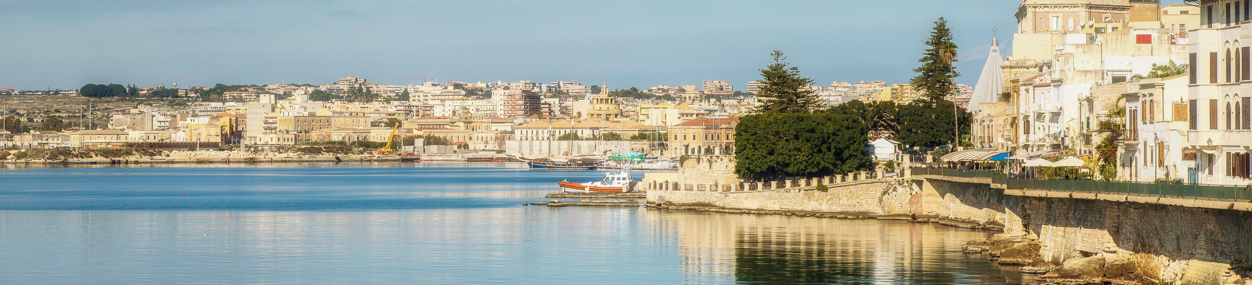 View of Ortygia island marina, Syracuse, Sicily, Italy. 