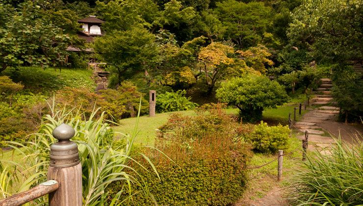 Peaceful path in Sankeien Garden. 