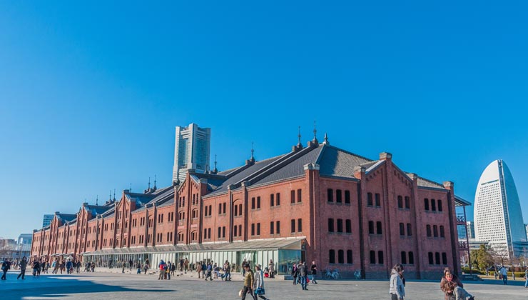 Locals walking around Yokohama Red Brick Warehouse.