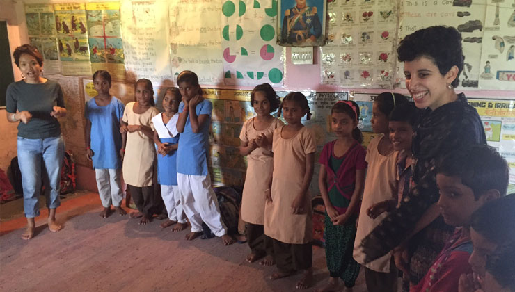 UC Students in a classroom of students in Jhalawar, India.