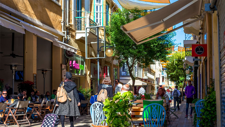 Cafes and outdoor seating area along Ledra street in Nicosia, Cyprus