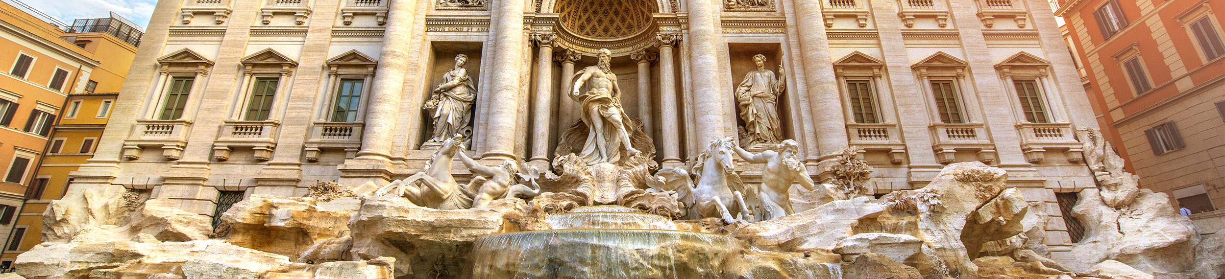 View of the iconic Trevi Fountain in Rome, Italy. 