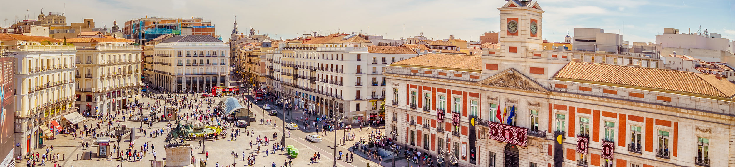 The Puerta del Sol square is the main public square in the city of Madrid, Spain