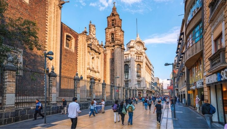 Street level shot of people walking around Mexico City