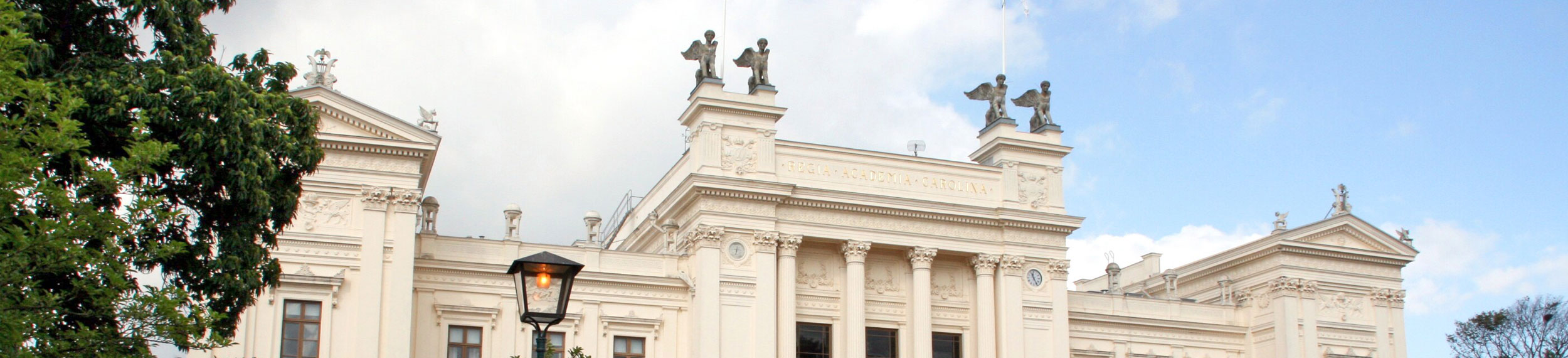 A grand white building on the campus grounds of Lund University in Lund, Sweden.