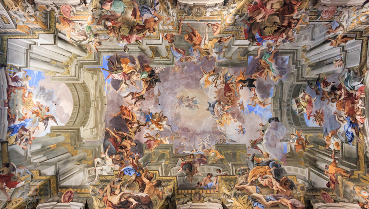 A painted ceiling in a cathedral in Rome