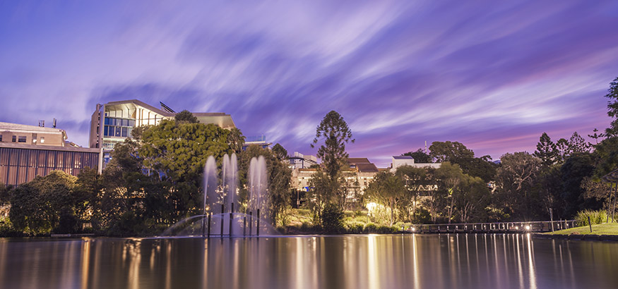 Shot of the University of Queensland campus at sunset