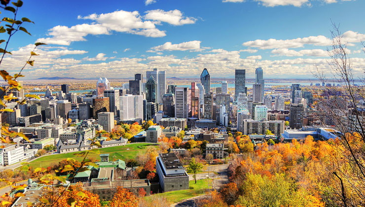 A view of Montreal skyline and parkway in Montreal, Canada. 