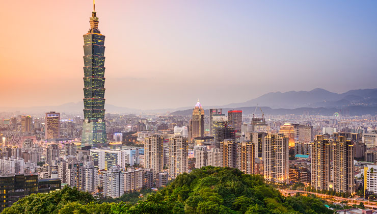 View of downtown Taipei at sunset. 